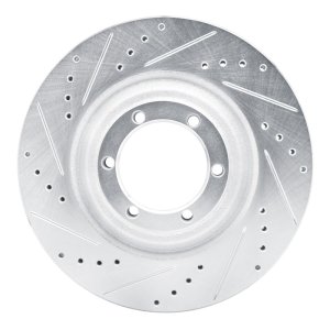 Chevrolet Colorado Brake Rotor (1) - Front Left - R1 Concepts - Drilled & Slotted - Silver - `12-`18